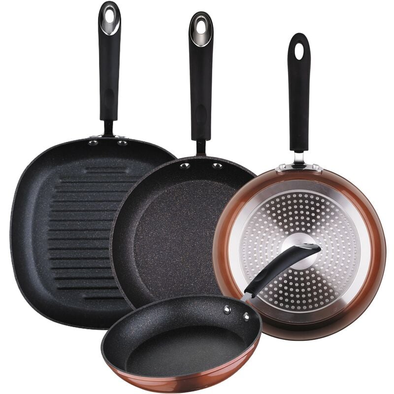 

San Ignacio - Set de Sartenes SIP color cobre- Ø20/24/28 + Grill 28 cms., aluminio forjado, mango revestido con silicona atérmica, inducción