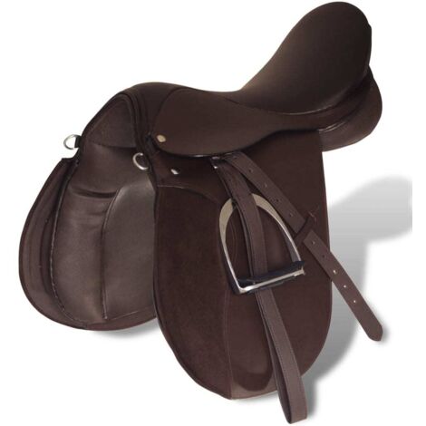Set de selle équitation 16" en cuir véritable 14 cm 5 en 1 brun CFW626269