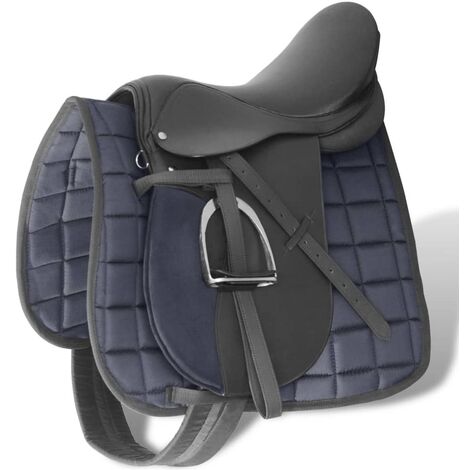 Set de selle équitation 16 en cuir véritable 14 cm 5 en 1 noir