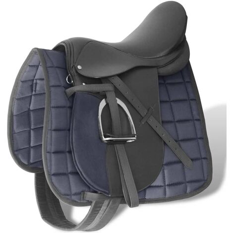 Set de selle équitation 17,5 en cuir véritable 12 cm 5 en 1 noir