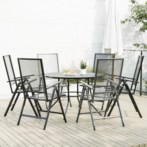 Set de sillas jardín reclinables 7 piezas acero antracita