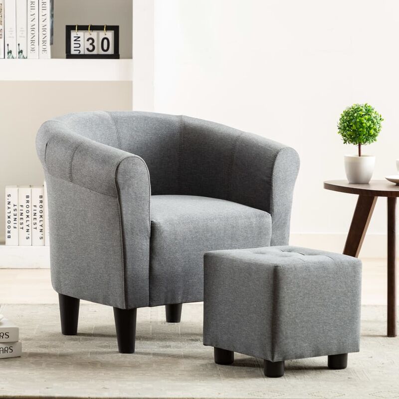 

Set de sillón con taburete reposapiés 2 piezas tela gris claro - Gris