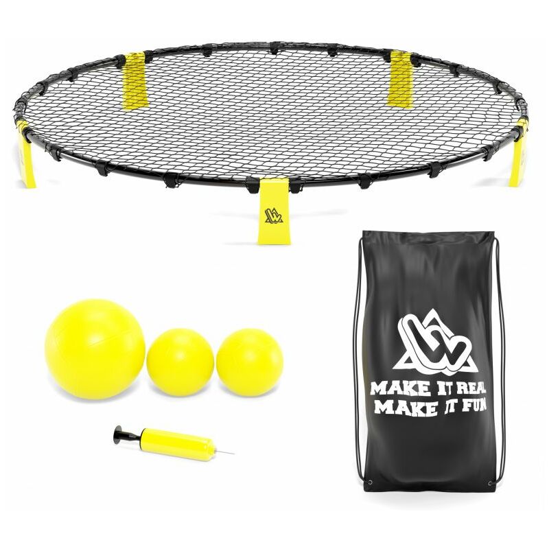 Set De Smashball / Roundnet Amarillo 90Cm Con 3 Pelotas, Inflador Y Mochila De Transporte