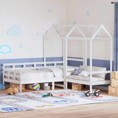 Set de sofá cama con banco y techo madera pino blanco 80x200 cm vidaXL