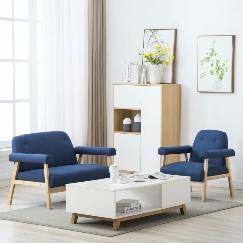 

Set de sofá de 3 personas 2 piezas de tela azul