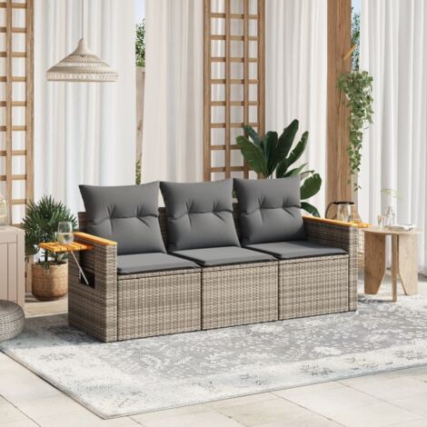Set de sofá de jardín 3 pzas y cojines ratán sintético gris vidaXL