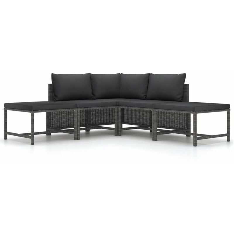 

Set de sofa de jardin 5 piezas con cojines ratan sintetico gris