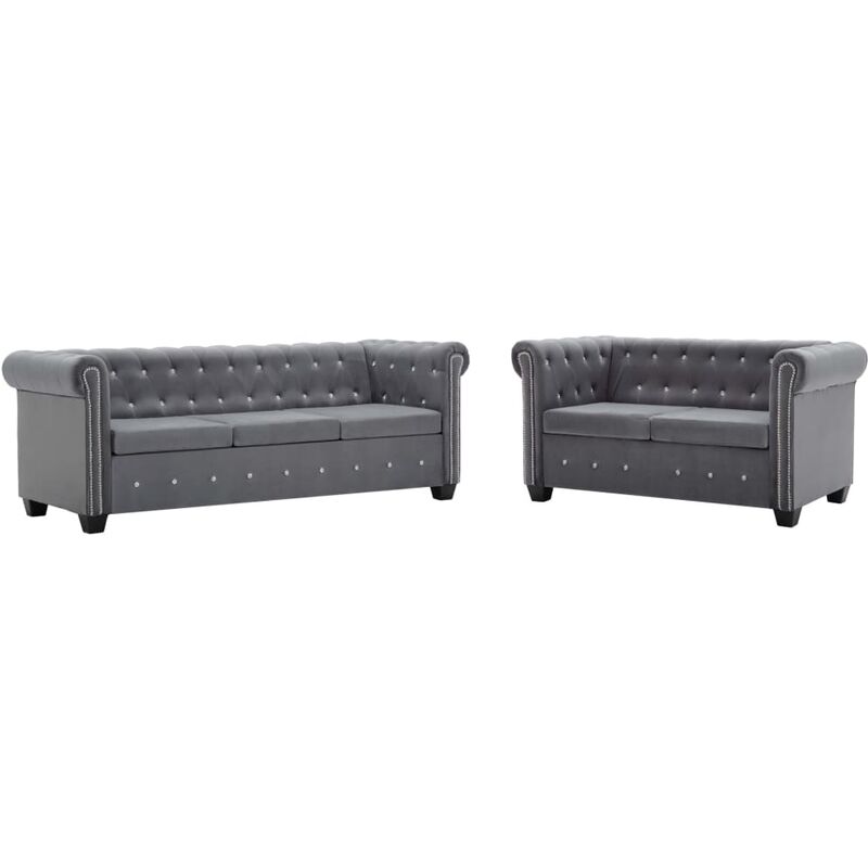 

Set de sofas Chesterfield 2 pzas tapiceria de terciopelo gris