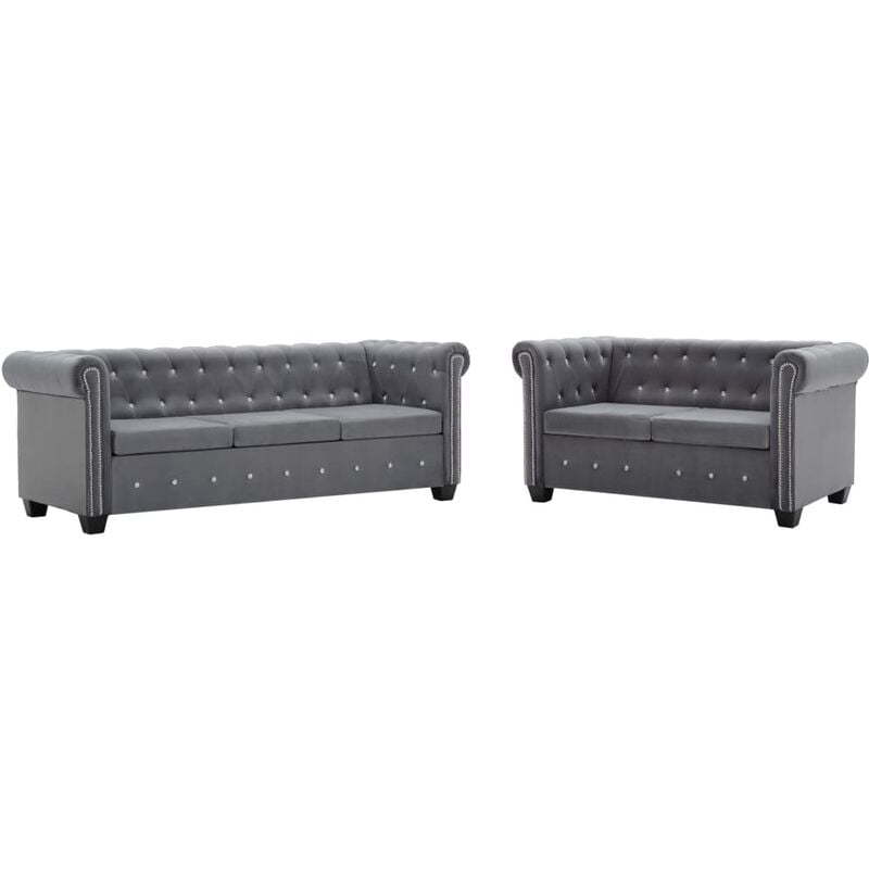 

Set de sofás Chesterfield 2 pzas tapicería de terciopelo gris