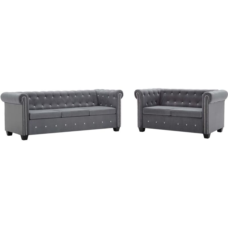 

Asupermall - Set de sofas Chesterfield 2 pzas tapiceria de terciopelo gris