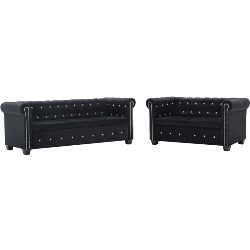

vidaXL Set de Sofás Chesterfield 2 Piezas Tapicería de Terciopelo Negro - Negro