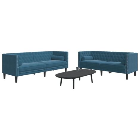 Set de sofás Chesterfield con cojines 2 piezas terciopelo azul vidaXL