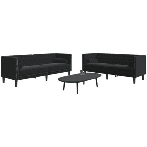 Set de sofás Chesterfield con cojines 2 piezas terciopelo negro