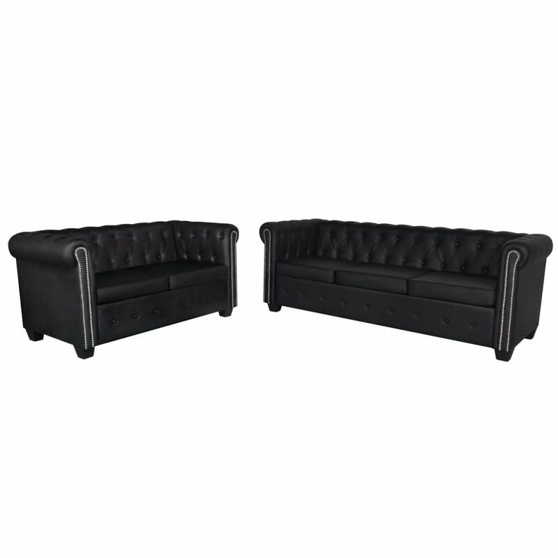 

Set de sofas Chesterfield de 2 y 3 plazas cuero artifical negro