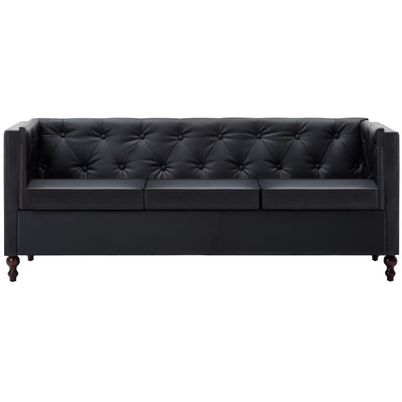 

vidaXL Sofá Chesterfield de Cuero Sintético Negro 3 Plazas - Negro