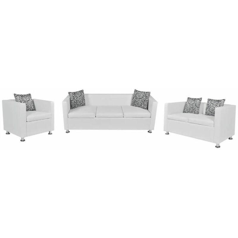 

Set de sofás de 2 y 3 plazas y sillón de cuero artificial blanco