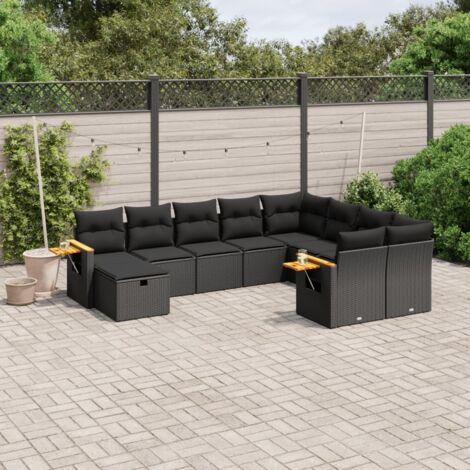 Set de sofás de jardín 10 pzas cojines ratán sintético negro vidaXL