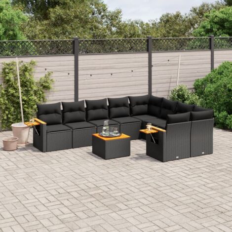 Set de sofás de jardín 10 pzas cojines ratán sintético negro vidaXL