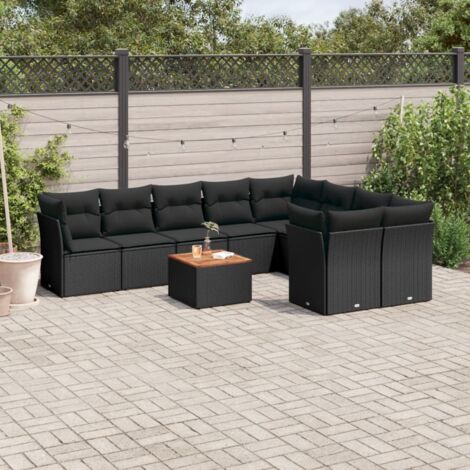 Set de sofás de jardín 10 pzas cojines ratán sintético negro vidaXL