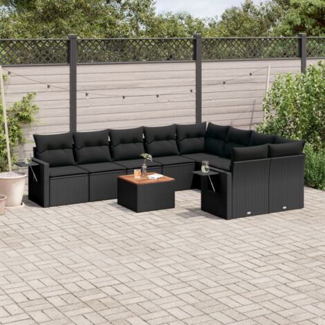Set de sofás de jardín 10 pzas cojines ratán sintético negro vidaXL