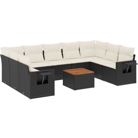 Set de sofás de jardín 10 pzas cojines ratán sintético negro vidaXL