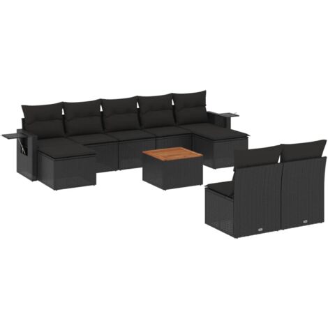 Set de sofás de jardín 10 pzas cojines ratán sintético negro vidaXL