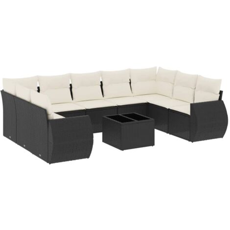 Set de sofás de jardín 10 pzas cojines ratán sintético negro vidaXL