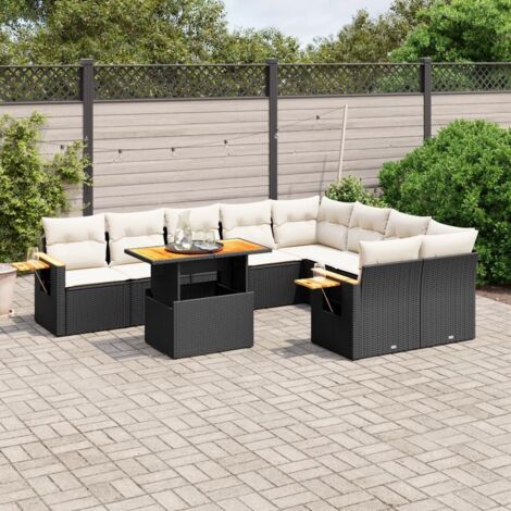 Set de sofás de jardín 10 pzas cojines ratán sintético negro vidaXL