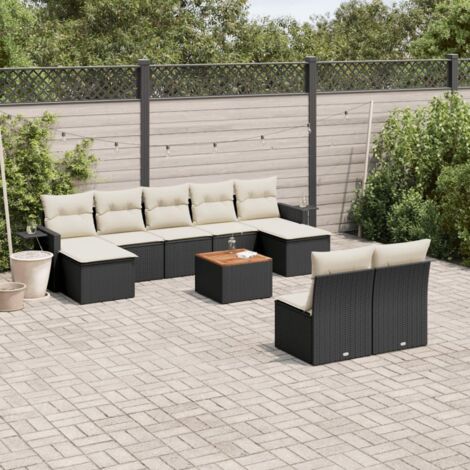 Set de sofás de jardín 10 pzas cojines ratán sintético negro vidaXL