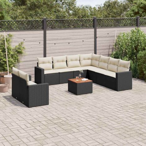 Set de sofás de jardín 10 pzas cojines ratán sintético negro vidaXL