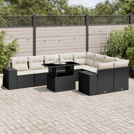 Set de sofás de jardín 10 pzas cojines ratán sintético negro vidaXL