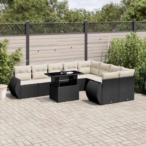 Set de sofás de jardín 10 pzas cojines ratán sintético negro vidaXL