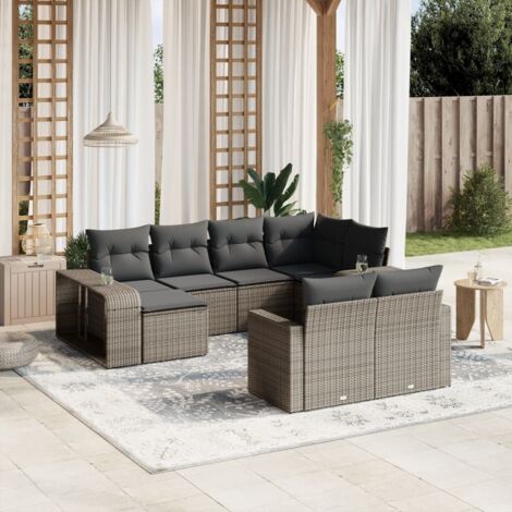 Set de sofás de jardín 10 pzas con cojines ratán sintético gris