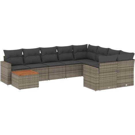 Set de sofás de jardín 10 pzas con cojines ratán sintético gris vidaXL