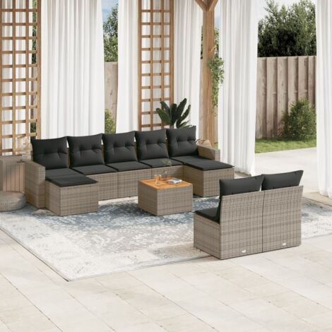 Set de sofás de jardín 10 pzas con cojines ratán sintético gris vidaXL