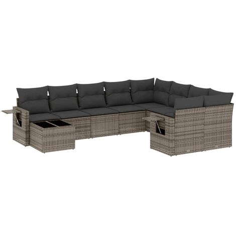 Set de sofás de jardín 10 pzas con cojines ratán sintético gris vidaXL