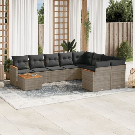 Set de sofás de jardín 10 pzas con cojines ratán sintético gris vidaXL