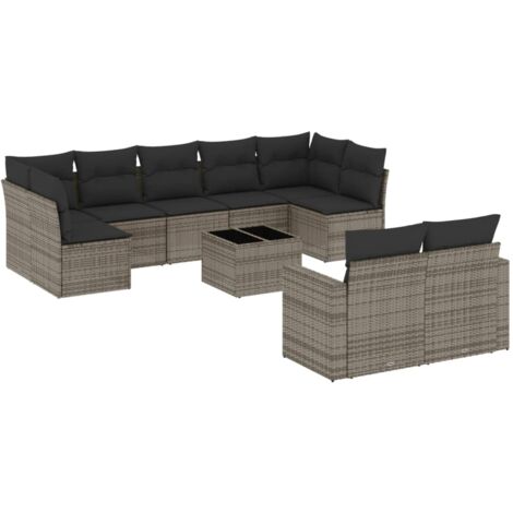 Set de sofás de jardín 10 pzas con cojines ratán sintético gris vidaXL