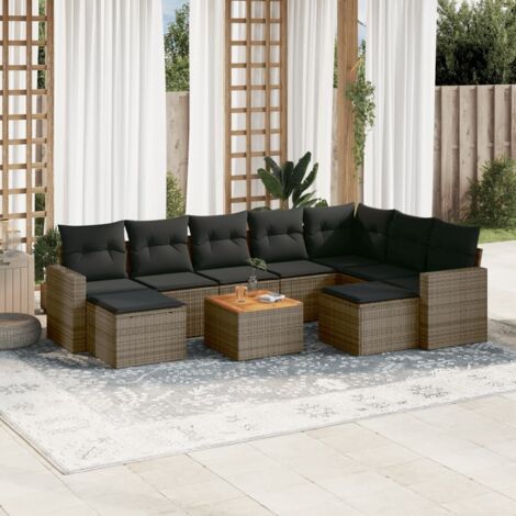 Set de sofás de jardín 10 pzas con cojines ratán sintético gris vidaXL