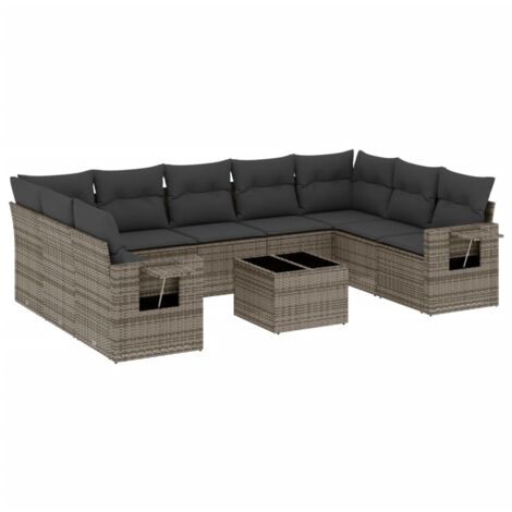 Set de sofás de jardín 10 pzas con cojines ratán sintético gris vidaXL