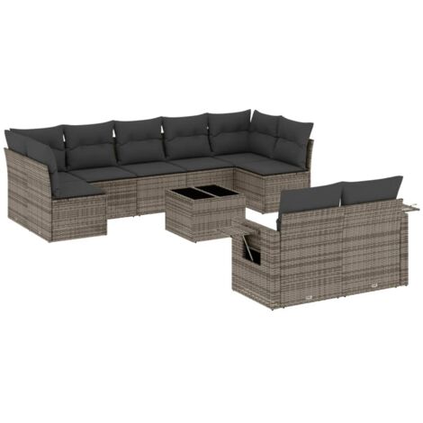 Set de sofás de jardín 10 pzas con cojines ratán sintético gris vidaXL