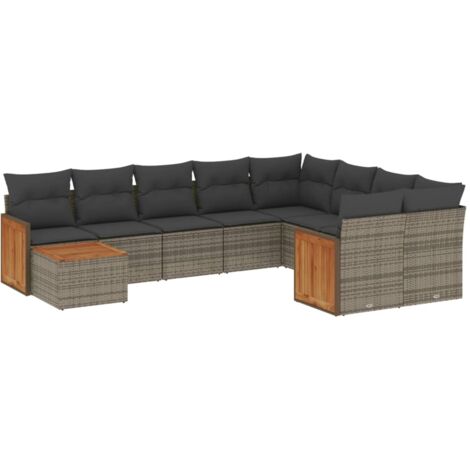 Set de sofás de jardín 10 pzas con cojines ratán sintético gris vidaXL