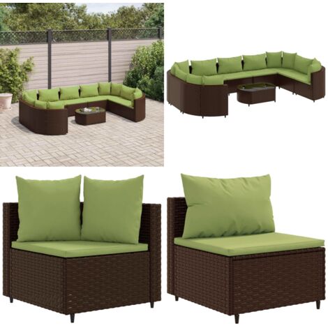 Set de sofás de jardín 10 pzas y cojines ratán sintético marrón - Cojines de asiento - Ratán sintético
