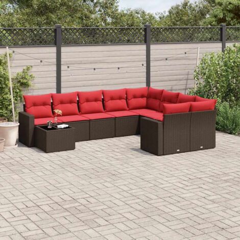 Set de sofás de jardín 10 pzas y cojines ratán sintético marrón vidaXL