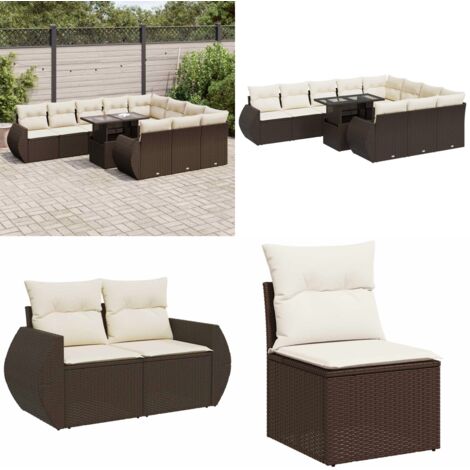 Set de sofás de jardín 11 pzas cojines ratán sintético marrón - Sofás de jardín - Muebles de jardín