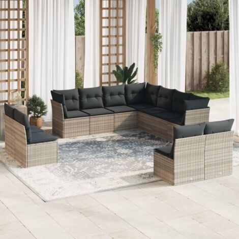 Set de sofás de jardín 11 pzas y cojines ratán sintético gris