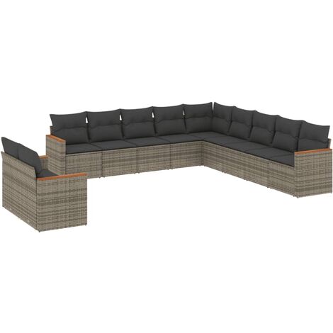 Set de sofás de jardín 11 pzas y cojines ratán sintético gris vidaXL