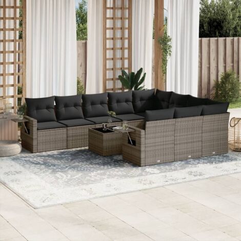 Set de sofás de jardín 11 pzas y cojines ratán sintético gris vidaXL