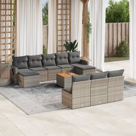 Set de sofás de jardín 11 pzas y cojines ratán sintético gris vidaXL