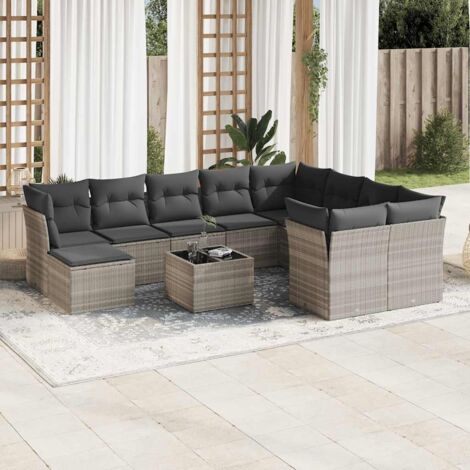 Set de sofás de jardín 11 pzas y cojines ratán sintético gris vidaXL